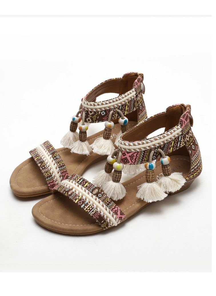 SIKETU Ethnic Fairy Wind Dew Toe Seaside Tourist Slope and Roman Sandals  - Image 2
