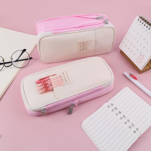 iSuperb Foldable Pencil Case Zipper Big Capacity Aesthetic Canvas Pencil Pouch Compartments Stationery Organizers Pen Bag for Kids Girls Boys Teen Child Student School Supplies Makeup Bags - Image 3