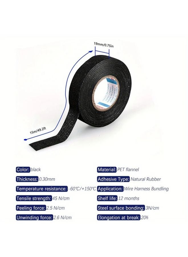 9mm Heavy Duty Adhesive Cloth Tape 590.55inch Black Cable Management Indoor Outdoor - Image 3