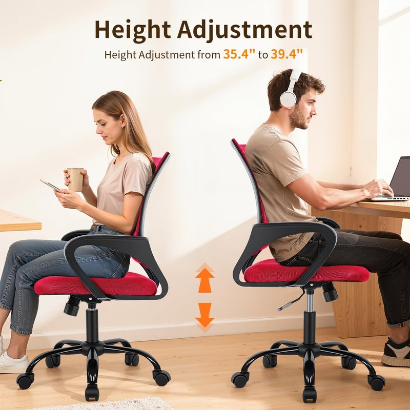 BestOffice Office Chair Ergonomic Cheap Desk Chair Mesh Computer Chair Lumbar Support Modern Executive Adjustable Stool Rolling Swivel Chair for Back Pain (Red) - Image 4