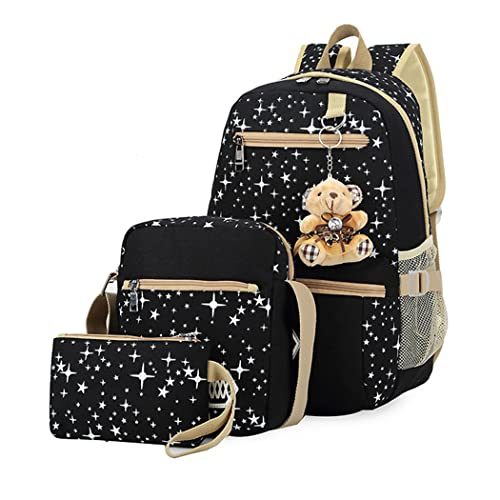 Bansusu Star Print Backpacks Set for Girls School Elementary, Primary Kids Girls Backpacks School Bags, 3 Pieces, with Crossbody Bag - Image 1