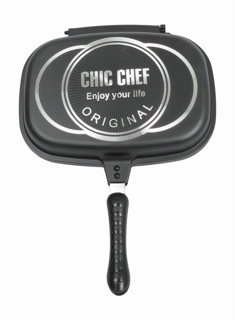Chic chef 32cm Casting Double Grill Pan with Non-Stick Coating – Dual-Sided Flip Design for Efficient Cooking - Image 1