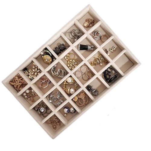La Trove 24 Grid Jewelry Organizer Tray for Earrings, Rings, Jhumkas & Chains | Velvet Jewellery Storage Tray for Wardrobe Drawer & Dresser Organizer | Cream - Image 1