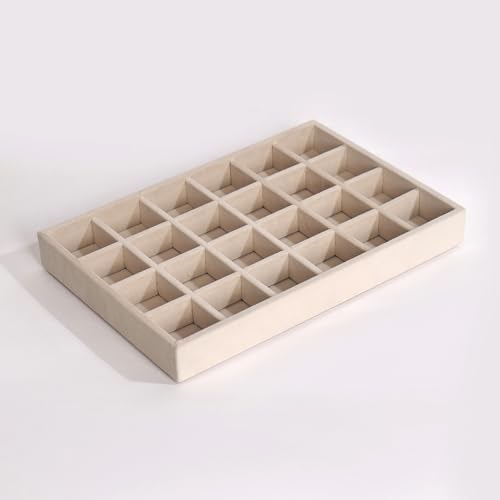 La Trove 24 Grid Jewelry Organizer Tray for Earrings, Rings, Jhumkas & Chains | Velvet Jewellery Storage Tray for Wardrobe Drawer & Dresser Organizer | Cream - Image 3