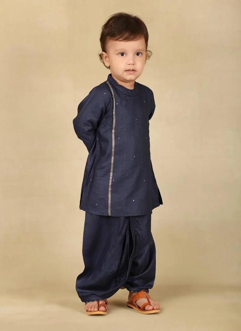 Fabindia Navy Viscose Silk Woven 2Pc Dhoti Set