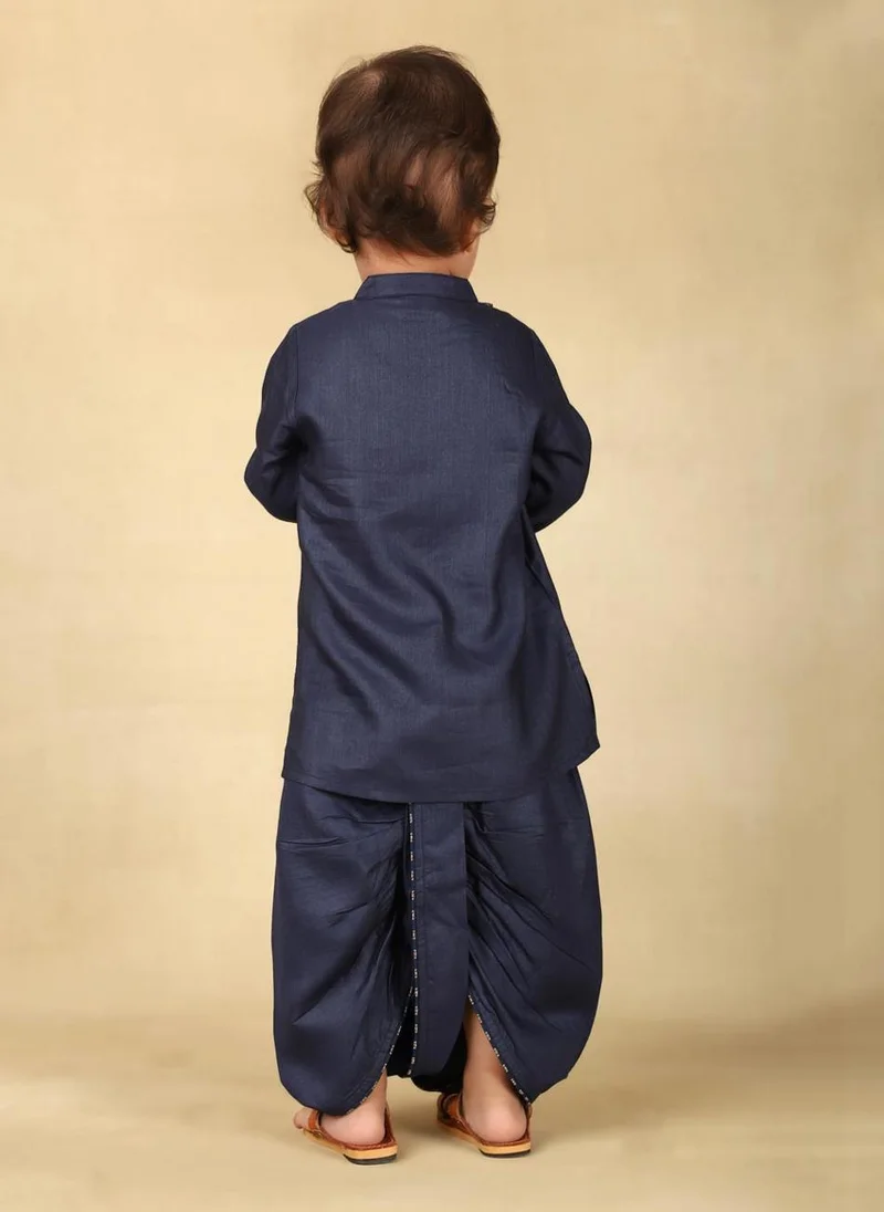 Fabindia Navy Viscose Silk Woven 2Pc Dhoti Set
