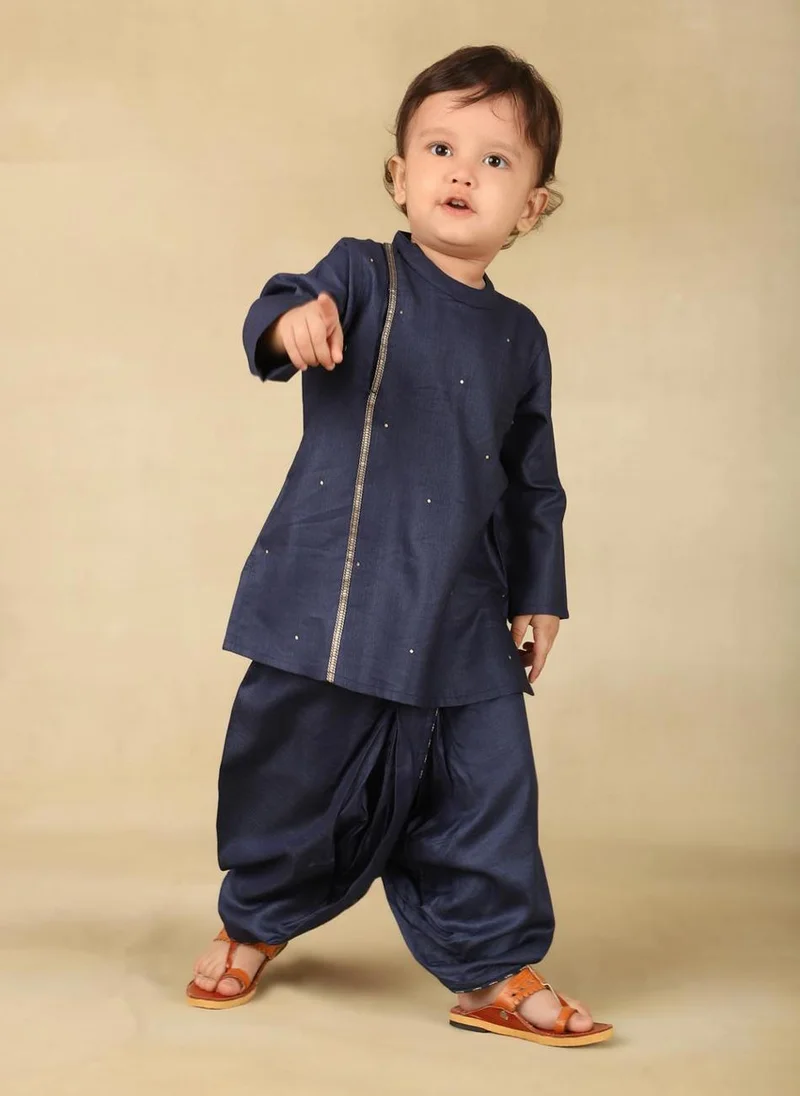Fabindia Navy Viscose Silk Woven 2Pc Dhoti Set