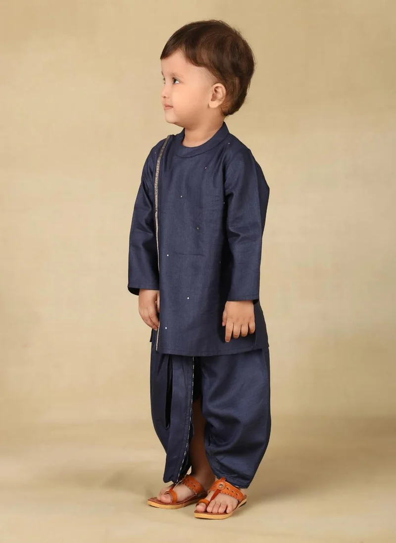Fabindia Navy Viscose Silk Woven 2Pc Dhoti Set