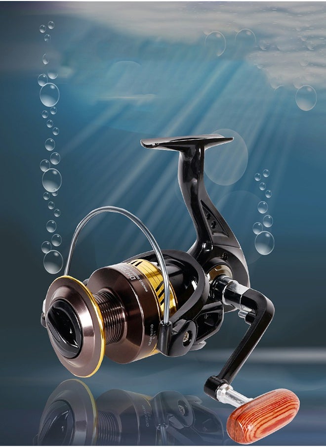 GROIC Fishing Reel Wheel Full Metal Wear Resistant Foldable Spinning Wheel Waterproof with Wooden Handle for Seawater Freshwater-5000  - Image 2