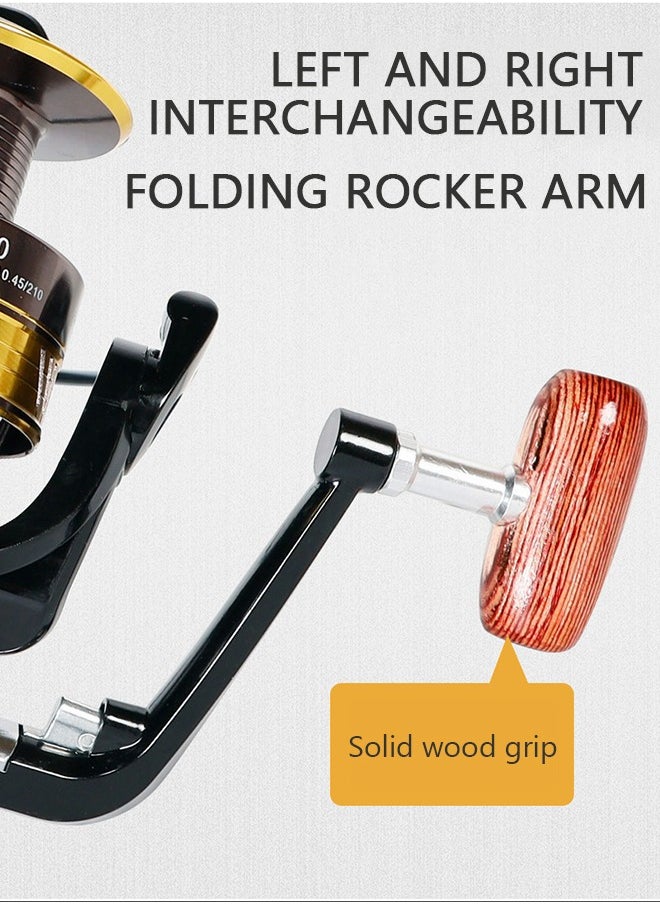 GROIC Fishing Reel Wheel Full Metal Wear Resistant Foldable Spinning Wheel Waterproof with Wooden Handle for Seawater Freshwater-5000  - Image 4