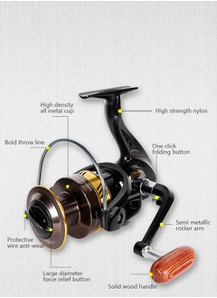 GROIC Fishing Reel Wheel Full Metal Wear Resistant Foldable Spinning Wheel Waterproof with Wooden Handle for Seawater Freshwater-5000  - Image 3