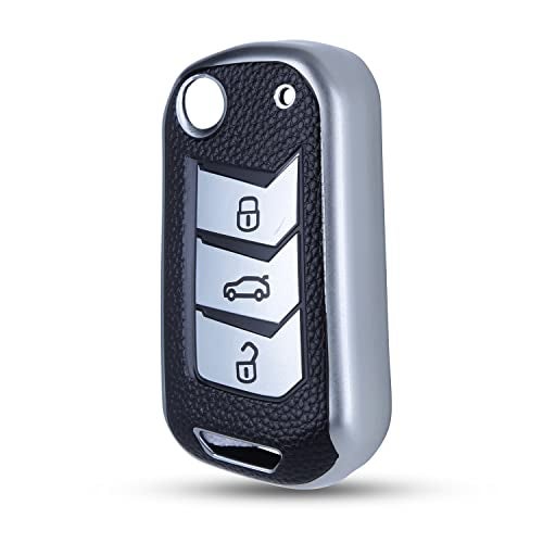 JVCV® Premium Soft TPU Leather Pattern Key Cover Compatible with Mahindra XUV 700, 3XO, Thar, Marazzo, Bolero, Scorpio, Scorpio N, XUV 300, XUV 400 EV, Thar Roxx 3 Button flip Key (Silver) - Image 1