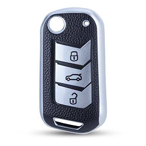 JVCV® Premium Soft TPU Leather Pattern Key Cover Compatible with Mahindra XUV 700, 3XO, Thar, Marazzo, Bolero, Scorpio, Scorpio N, XUV 300, XUV 400 EV, Thar Roxx 3 Button flip Key (Silver) - Image 4