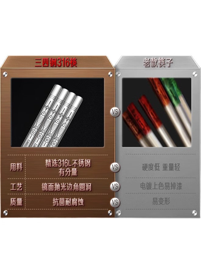 SSGP Four Steel Stainless Steel Chopsticks Household 316L Food Grade Anti-Slip Antibacterial Anti-Mold 10 Pairs Gift Box Tableware 32161 - Image 1