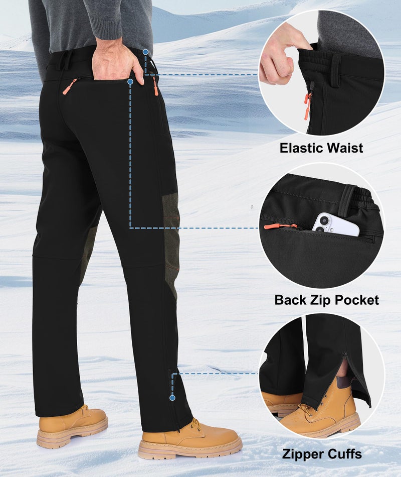 Zoofly Winter Snow Pants for Men Thermal Waterproof Warm Fleece Lined Pants Snowboard with Zipper Pockets Black - Image 5