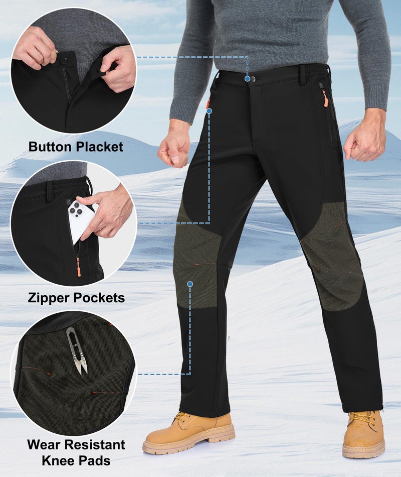 Zoofly Winter Snow Pants for Men Thermal Waterproof Warm Fleece Lined Pants Snowboard with Zipper Pockets Black - Image 4