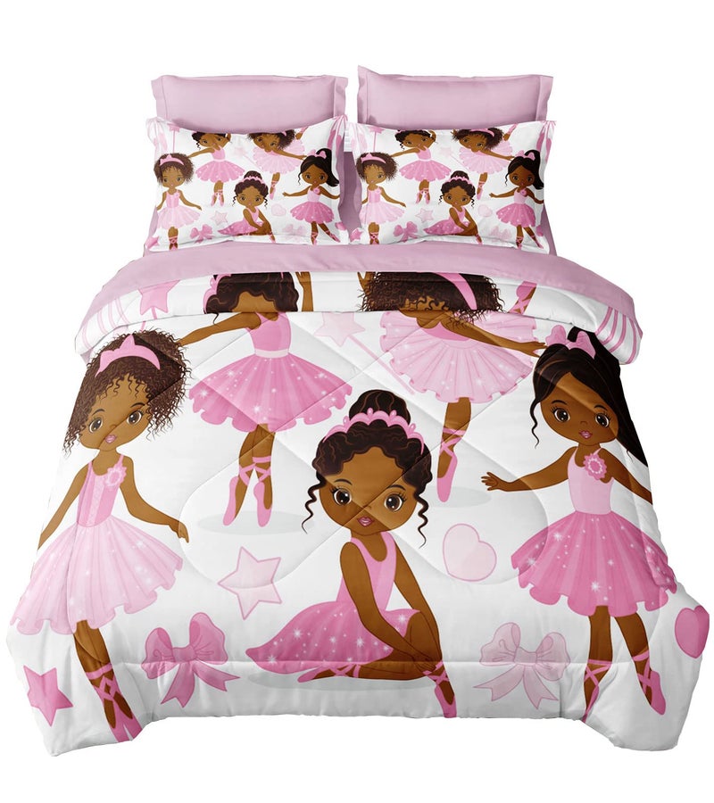 SIRDO SIRDO Black Girl Magic Comforter Set Full Size Pink Princess Bedding Sets Ballet Girls Bedroom Set Afro Black Melanin Bed Set with Sheets 