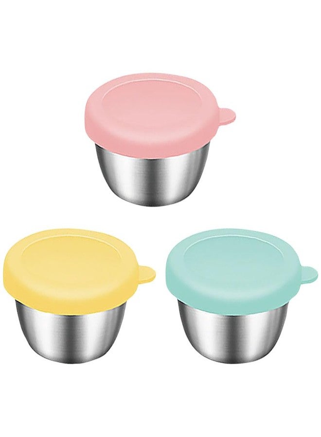 ccHuDE 3 Sets Salad Dressing to Go Containers Reusable Small Condiment Cups Stainless Steel Dipping Sauce Cups Reusable Sauce Containers with Lids - Image 1