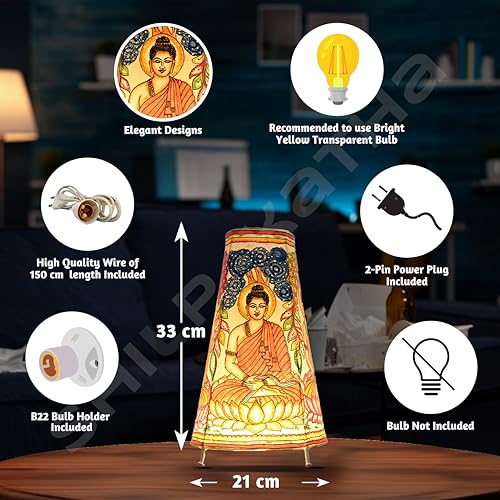 SHILP KATHA Handicraft Leather Table Lamp for Home Decoration | Handmade Side Table Lamp Shade for Bedroom Decor | Decorative Festival Gift for Living Room, Desk, Spiritual Décor | Peace with Buddha - Image 5