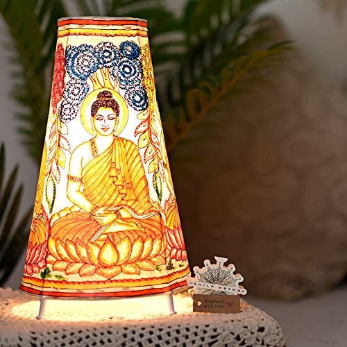SHILP KATHA Handicraft Leather Table Lamp for Home Decoration | Handmade Side Table Lamp Shade for Bedroom Decor | Decorative Festival Gift for Living Room, Desk, Spiritual Décor | Peace with Buddha - Image 3