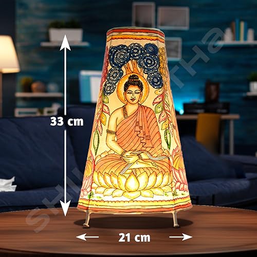 SHILP KATHA Handicraft Leather Table Lamp for Home Decoration | Handmade Side Table Lamp Shade for Bedroom Decor | Decorative Festival Gift for Living Room, Desk, Spiritual Décor | Peace with Buddha - Image 4