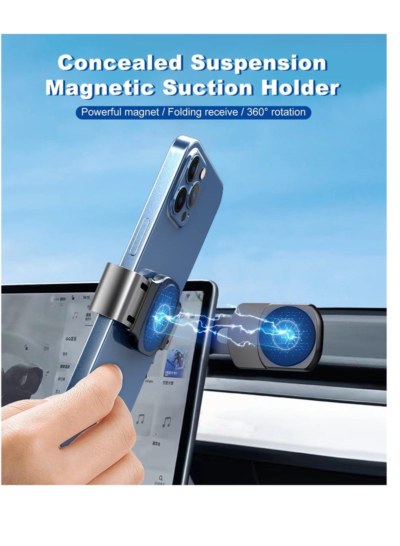 erorex Phone Car Mount, Fit for Tesla Magnetic Phone Car Mount 360° Rotation Foldable Invisible Magnetic Car Phone Holder With a Phone Clamp Phone Mount  - Image 3