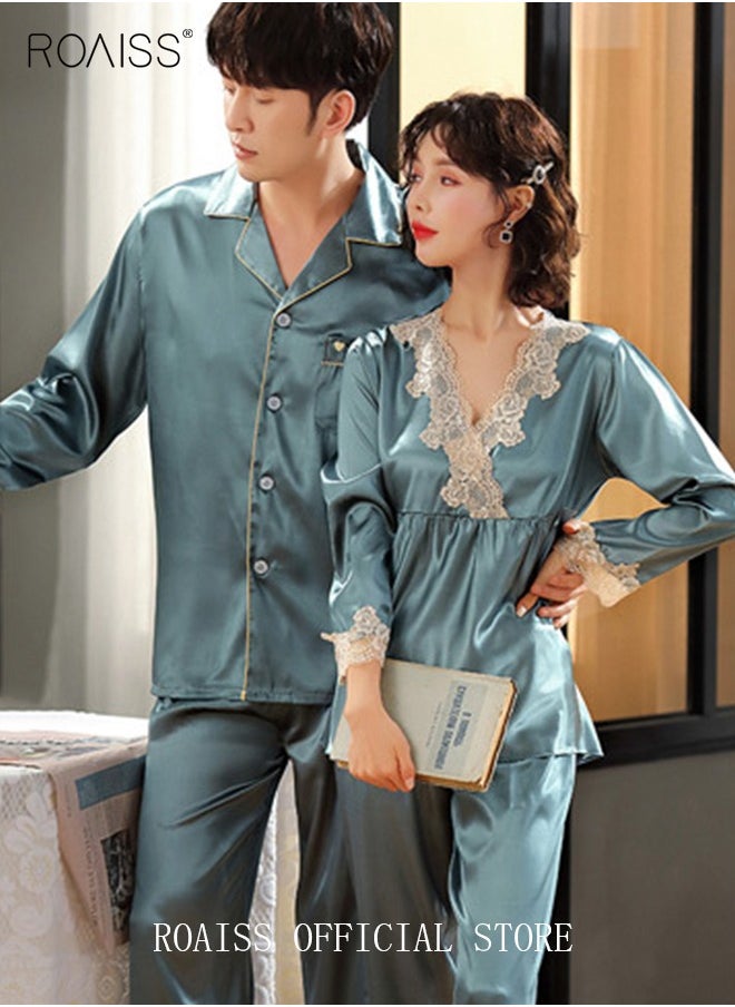 V-Neck Pajama Set for Ladies Silk Lace Long Sleeve Pajama Sleep Pants Gift for Girlfriend Wife Spring Summer Loungewear Nightwear for Women - pzsku/Z561E6FEA6570609D3010Z/45/_/1725863354/ace3ac7a-b7da-47b1-ab86-e81c22dea9be