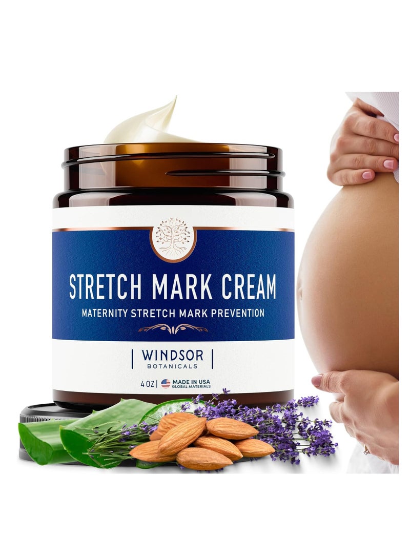 WINDSOR BOTANICALS Pregnancy Stretch Mark Prevention Cream - Moisturizing Belly Stretch Mark Cream Remover Rich in High-Potency Cocoa, Aloe, Shea Butter - Hypoallergenic Nourishing Pregnancy Must Have Skin Care - 4oz