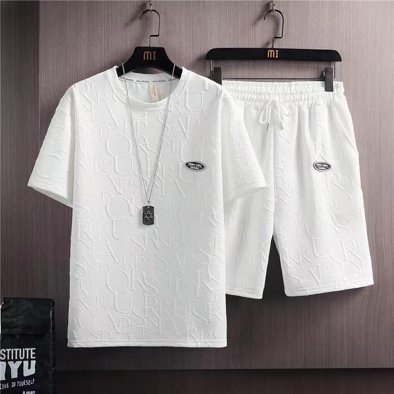Summer Casual Short Sleeve T-Shirt And Five-Quarter Pants Mens Fashionable All-Match Solid Color Leisure Set Korean Trend Brand INS White T-Shirt  - Image 5
