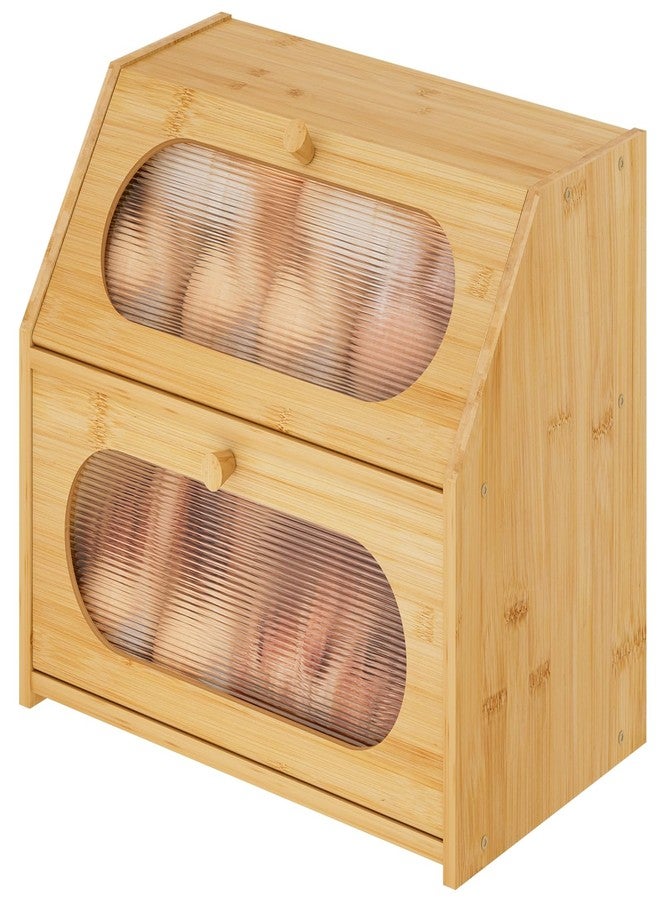 Matiko Bread Box for Kitchen Counter, Large Bamboo Wood Double Layer Bread Box, Wooden Bread Storage Capacity - Image 1