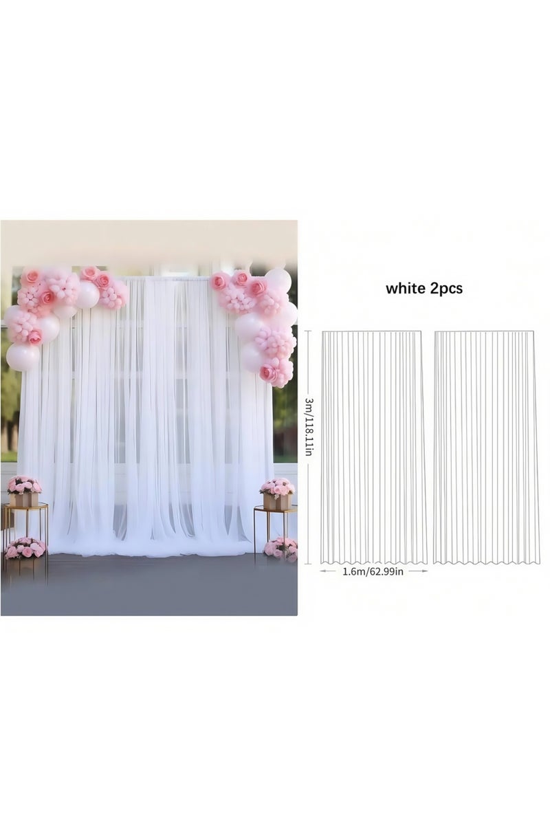 1 set white 3m 2pcs 2Pcs/Set 1.6x3m Tulle Backdrop Curtains,Decoration for Wedding Engagement Birthd