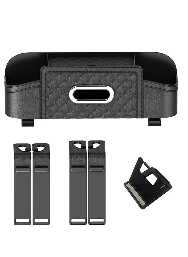 MLADEN Car Tissue Holder & Seat Back Storage Bag, Leather Car Back Seat Organizer, Multifunctional Car Organizer for Phone, Drinks, Handbag – Compatible with Most Vehicles, SUV, Truck – Durable, Space-Saving, Easy Install（Black） - Image 4