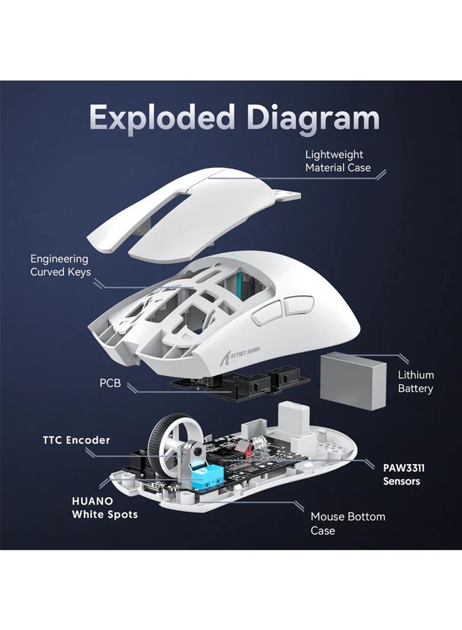 Attack Shark X11 Lightweight Wireless Gaming Mouse with RGB Charging Dock,Tri-Mode-2.4G/USB-C Wired/BT,22K DPI,PAW3311 Optical Sensor,HUYU Switch, 5 programmable Buttons for PC/Mac(White&Sticker)  - Image 3