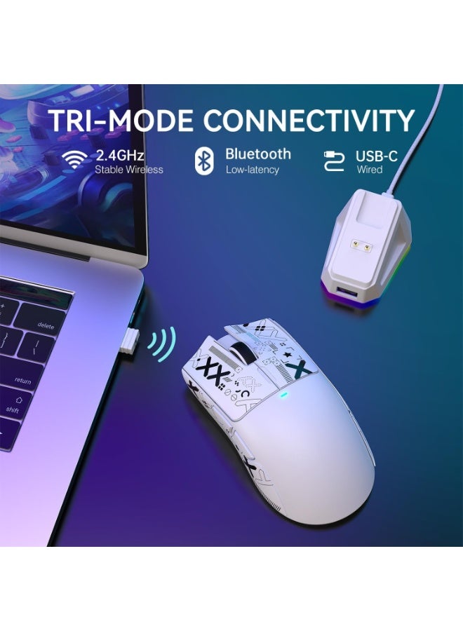 Attack Shark X11 Lightweight Wireless Gaming Mouse with RGB Charging Dock,Tri-Mode-2.4G/USB-C Wired/BT,22K DPI,PAW3311 Optical Sensor,HUYU Switch, 5 programmable Buttons for PC/Mac(White&Sticker)  - Image 4