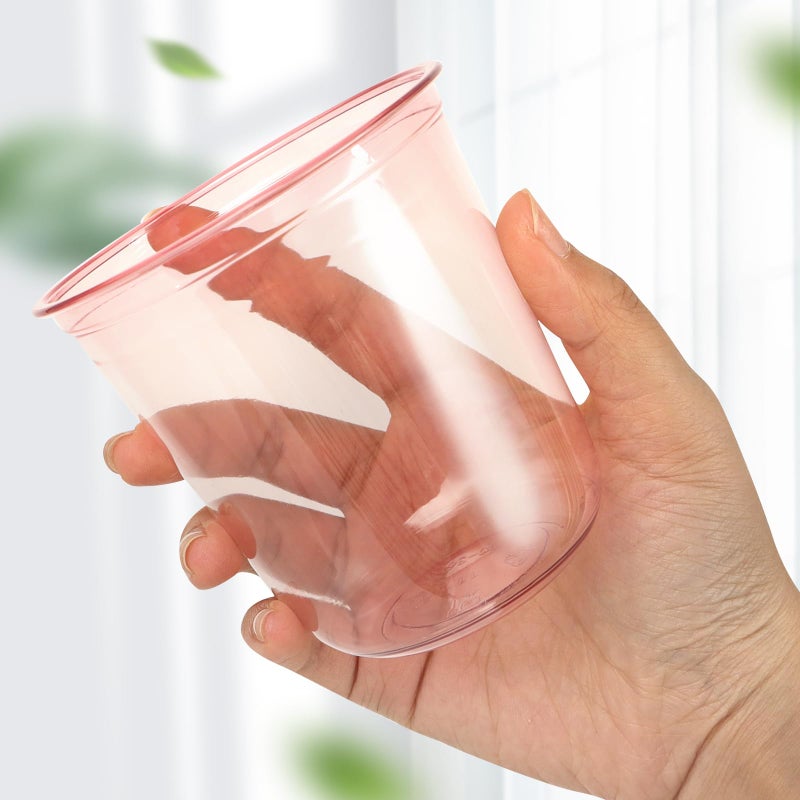 RMERVE 120 Pcs Disposable Stemless Glasses 12oz Plastic Cups Disposable Cold Party Drinking Cups Wine Glasses for Meeting Weddings Birthdays Cocktail Christmas Party Supplies (Pink) - Image 5