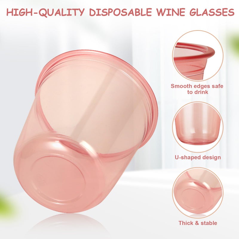 RMERVE 120 Pcs Disposable Stemless Glasses 12oz Plastic Cups Disposable Cold Party Drinking Cups Wine Glasses for Meeting Weddings Birthdays Cocktail Christmas Party Supplies (Pink) - Image 4