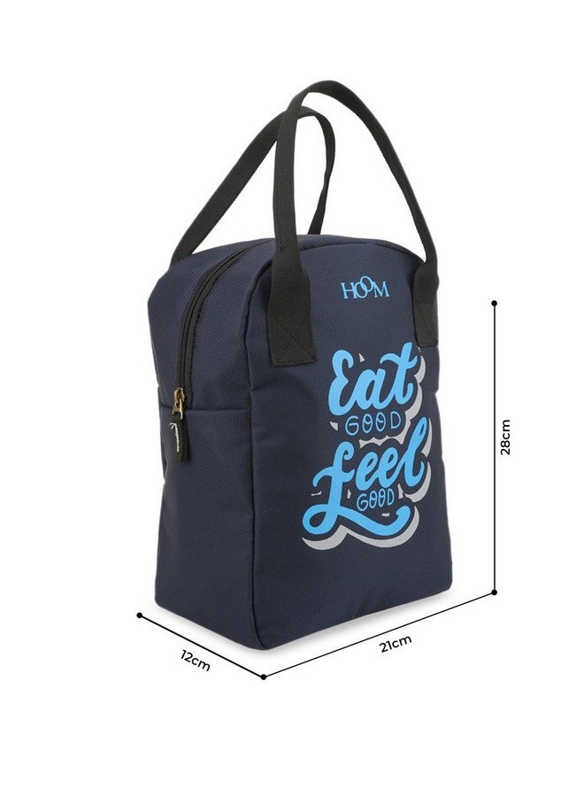 HOOM Insulated Travel Lunch Bag/Tiffin Bag/Storage Bag for Office, College, School, Picnic, Work,etc. Polyester Made with Quotes, Blue, Eat Good Feel Good - Image 3