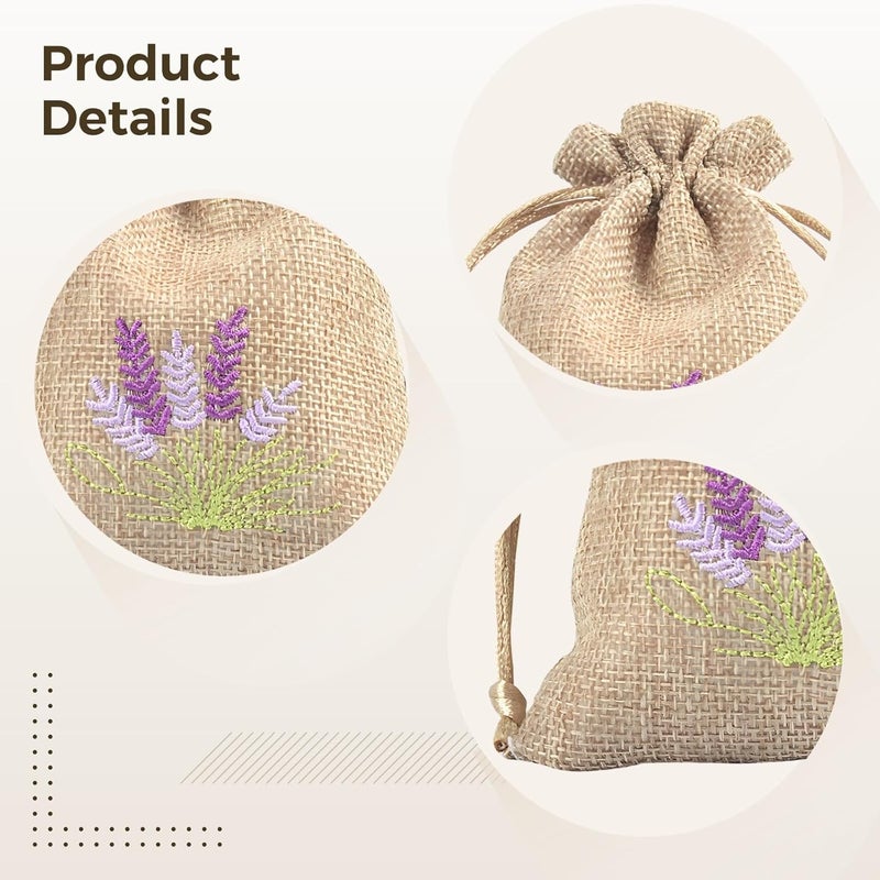 5 X 7 in Linen Drawstring Bag with Lavender Embroidery, Ideal for Jewelry, Weddings, and Daily Use - Image 3