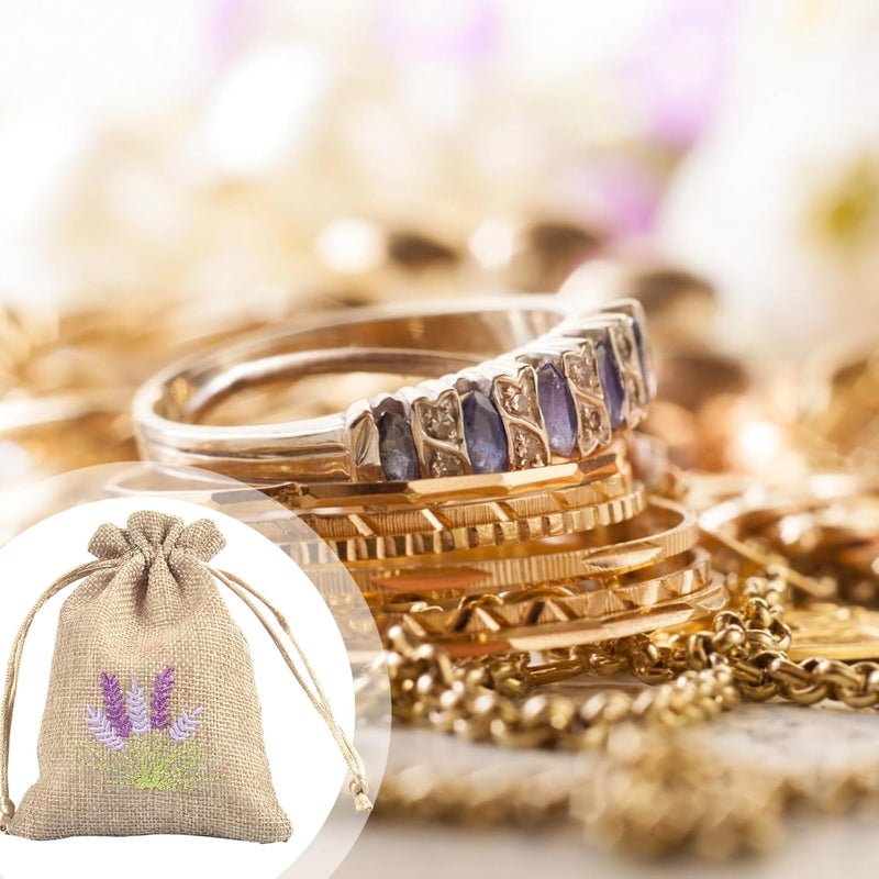 5 X 7 in Linen Drawstring Bag with Lavender Embroidery, Ideal for Jewelry, Weddings, and Daily Use - Image 5