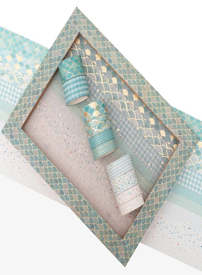 YUBX Masking Tape, Set of 10, Washi Tape, Creative Gold Foil Stamping, DIY Crafts, Journal, Notebook, Planner, Scrapbooking, Wrapping, Gift Decoration(Blue Tone) - Image 4