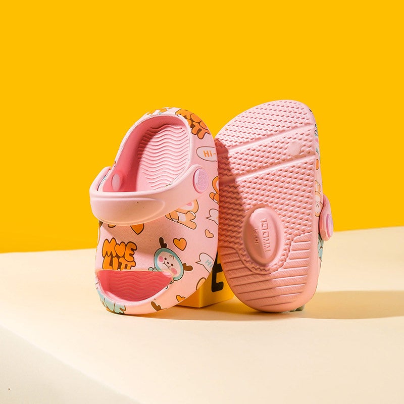Childrens Slippers Men and Womens New Indoor Household Cute Waterproof Bathroom Casual Cave Shoes Childrens Beach Shoes for Summer Pink Fawn Print