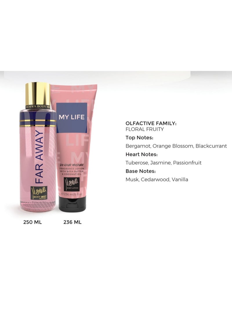 Memwa Gulf Orchid - Gift Set - Memwa Far Away (236 ML body lotion & 250 ML Body Mist) Bergamot, Orange Blossom, Blackcurrant - Image 2
