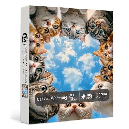 PICKFORU Funny Cats Puzzles for Adults 1000 Pieces Cute Cat Watching Jigsaw Puzzles Impossible Hard Unique Animal Puzzle - Image 1