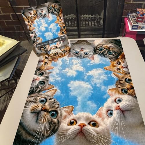 PICKFORU Funny Cats Puzzles for Adults 1000 Pieces Cute Cat Watching Jigsaw Puzzles Impossible Hard Unique Animal Puzzle - Image 5