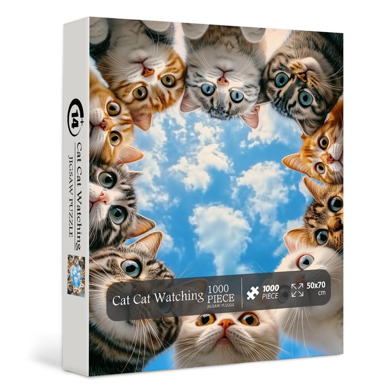 PICKFORU Funny Cats Puzzles for Adults 1000 Pieces Cute Cat Watching Jigsaw Puzzles Impossible Hard Unique Animal Puzzle - Image 3