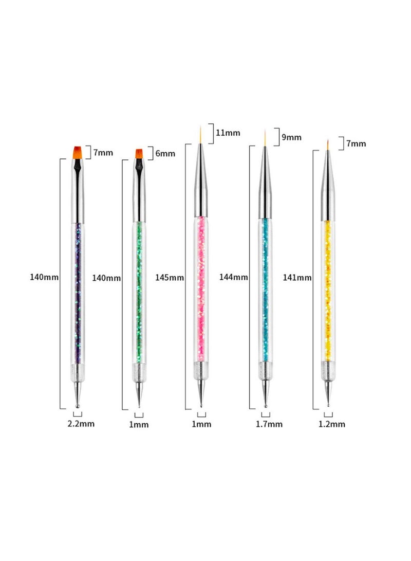 SYOSI Nail Art Brushes, Double Ended Brush & Dotting Tool Kit, Including Nail Liner Brush and Nail Dotting Pens for Nail Art Nail Salon 5Pcs  - Image 2