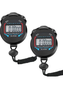 Digital Stopwatch Timers, 2Pcs Multi-Function Electronic Sport Timer, Water Resistant LCD Chronograph with Date, Time and Alarm Function for Sports Fitness Trainers Referees