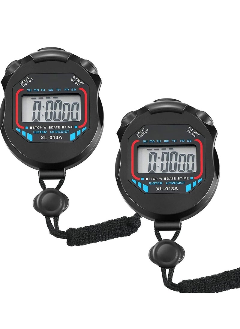 Excefore - Digital Stopwatch Timers, 2Pcs Multi-Function Electronic Sport Timer, Water Resistant LCD Chronograph with Date, Time and Alarm Function for Sports Fitness Trainers Referees - Image 1