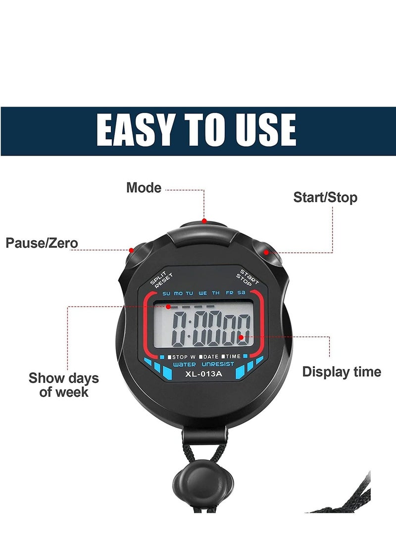 Excefore - Digital Stopwatch Timers, 2Pcs Multi-Function Electronic Sport Timer, Water Resistant LCD Chronograph with Date, Time and Alarm Function for Sports Fitness Trainers Referees - Image 1