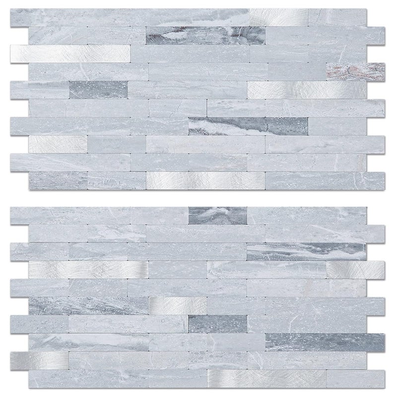 AULIGET 20 Sheets Faux Stone Peel and Stick Backsplash  Light Grey Marble Look PVC Mixed Metal Wall Tiles Stick on Backsplash for Kitchen - Image 1